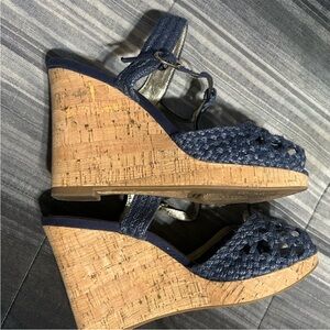 Adrianna Papell Navy Woven Wedges